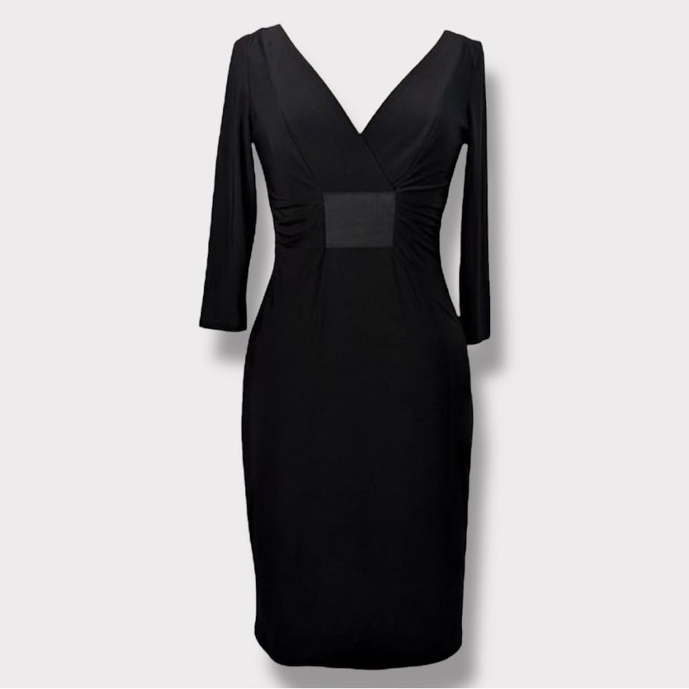 David Meister V-Neck Classic Black Cocktail Party Sheath Dress- Size 2